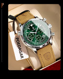 Relógio Masculino Poedagar 960 Chrono – Numerais Árabes, Cronógrafo e Pulseira de Couro