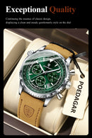 Relógio Masculino Poedagar 960 Chrono – Numerais Árabes, Cronógrafo e Pulseira de Couro