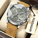 Relógio Masculino Poedagar 960 Chrono – Numerais Árabes, Cronógrafo e Pulseira de Couro