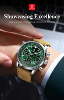 Relógio Masculino Poedagar 960 Chrono – Numerais Árabes, Cronógrafo e Pulseira de Couro